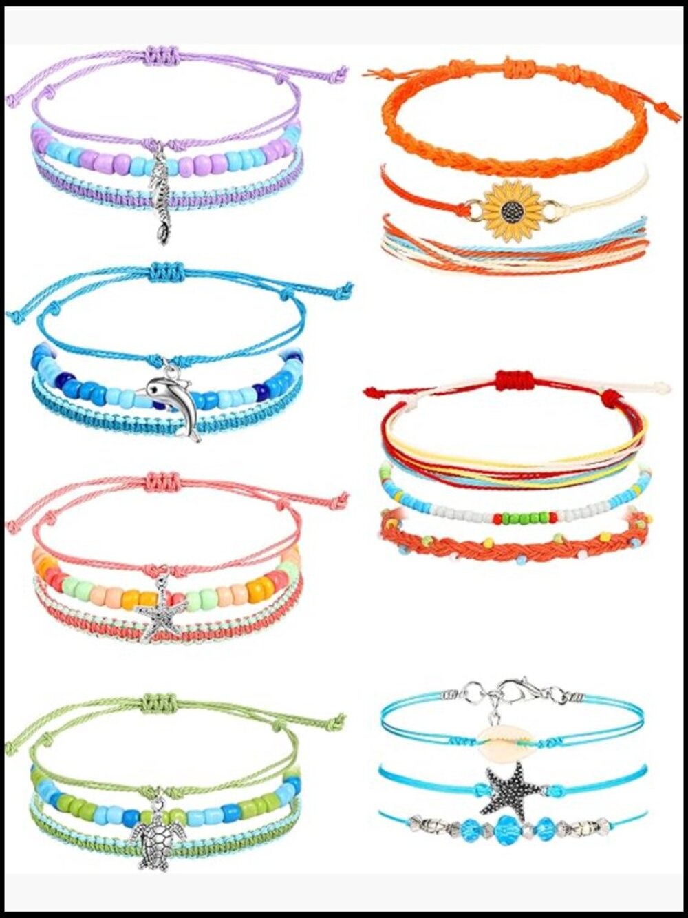 Surfer Wave Friendship Bracelet Set Waterproof Boho Beach String Anklets Bulk